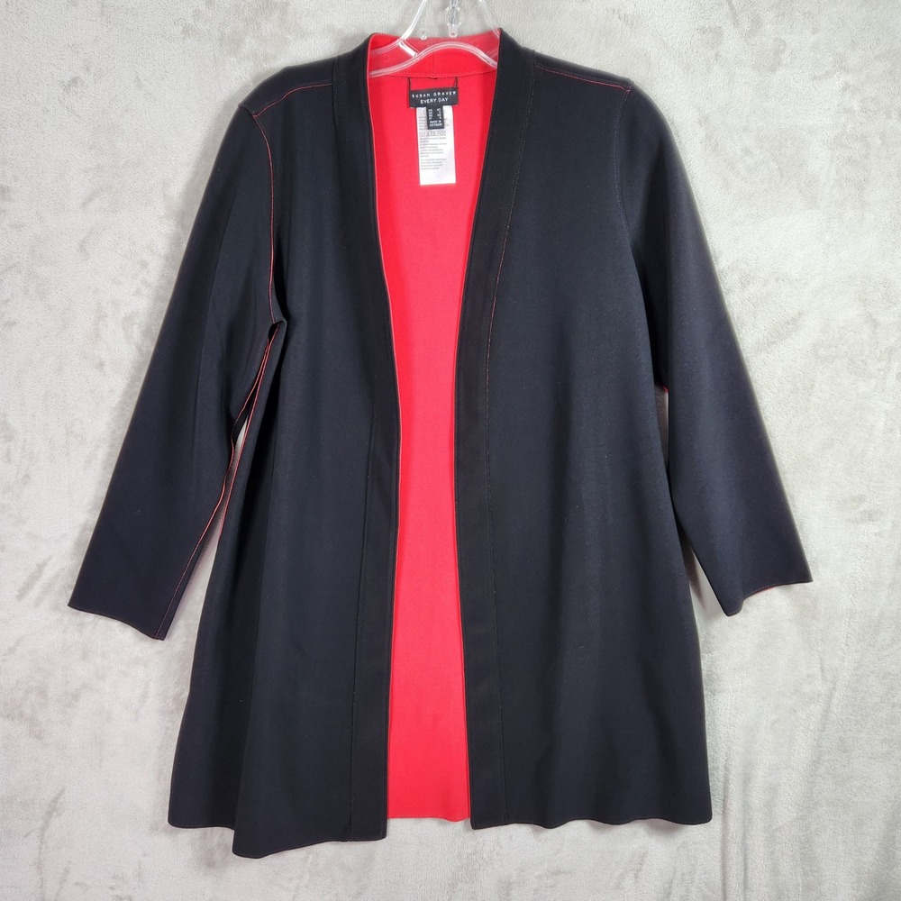 Susan Graver Cardigan Women XS Black Coral Everyday LK Fusion Reversible A479181